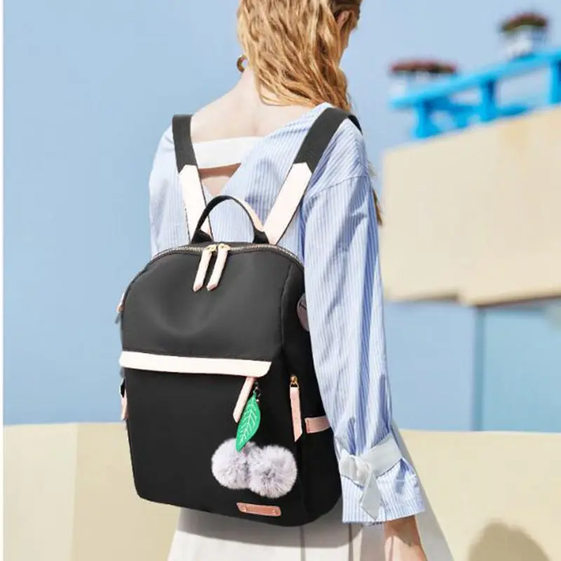 

Women's Backpack Multifunctional Backpack MultPocket Travel Backpack New Waterproof Nylon Ball Pendant Lady's School Bag Book Mo