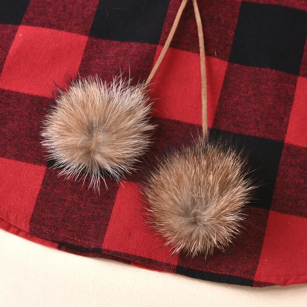 Toddler Coat Jacket Kids Baby Girls Plaid Pompon Winter Warm Outwear Cape Cloak Christmas Party Fashion Costume Overcoat | Детская