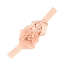 1pcs double rose buds chiffon flowers elastic headband pearl boutique hair flower headband baptism gift hair accessories