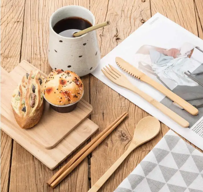 Murah 6 Pcs/set Portable Ramah Lingkungan Sendok Garpu Set Perjalanan Peralatan Makan Set Bisa Sedotan Sumpit Pisau Garpu Sendok SN2266