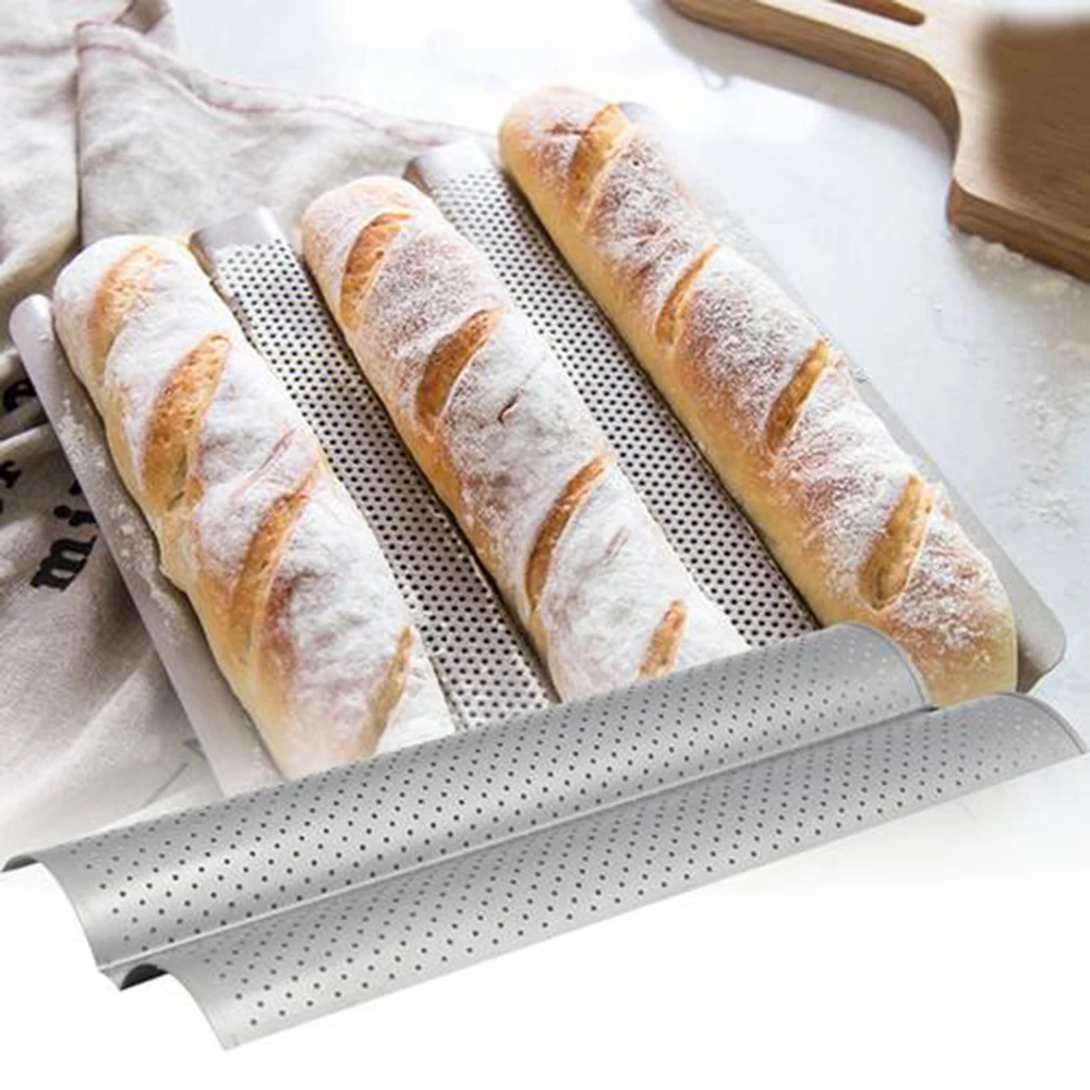 

Stainless Steel French Bread Baking Mold Wave Baking Tray Practical Cake Baguette Pans Silver 2 Groove Waves Bread Baking Tools