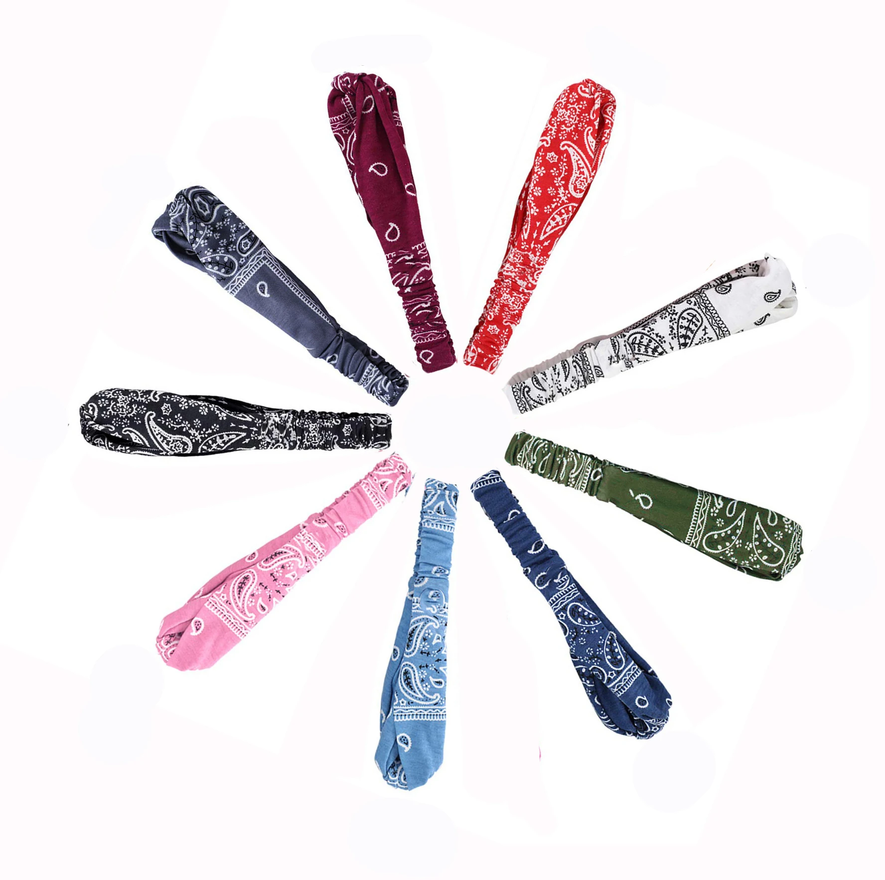 

20Pcs 2021 New Style Headband Fashion Elastic Headband Ladies Cashew Print Cross Sports Cotton Headband Drawstring headwear