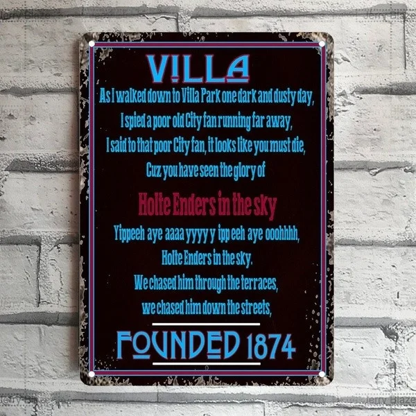 

Funny Aston Villa Song Anthem Fans Tin Sign Poster Home Pubs & Bars Poster Wall Art Poster Coffee Garden Office Man Cave