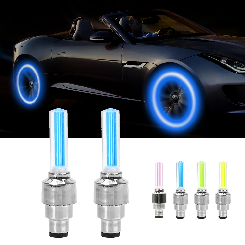 

FORAUTO 2PCS Car Wheel LED Light Motocycle Bike Light Tire Valve Cap Decorative Lantern Tire Valve Cap Flash Spoke Neon Lamp