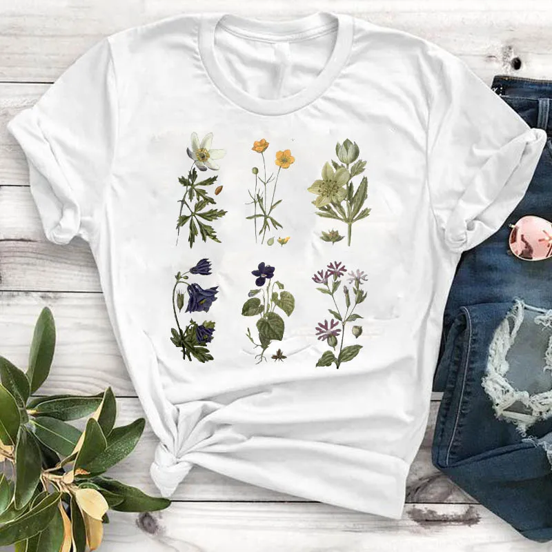 

Fashion Flower Plant Summer Women Clothing Print T Shirt Female Tshirt Women Tee Top Graphic Kawaii Camisas Mujer Tees T-shirt