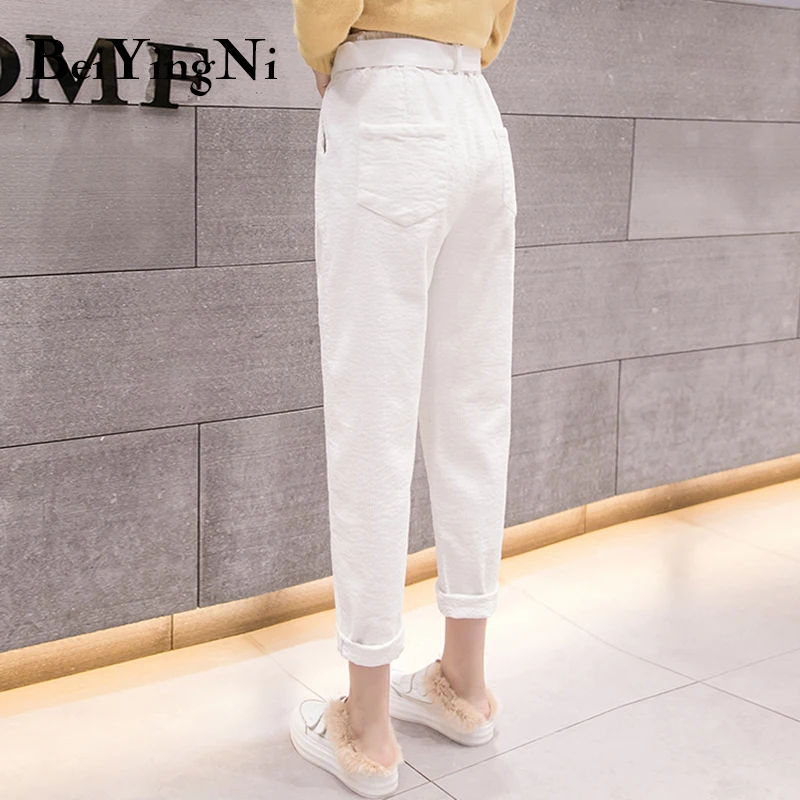 

Beiyingni Corduroy Pants Women With Belt Thick Autumn Winter Casual Fashion Harajuku Harem Pants Ladies Korean Vintage Trousers