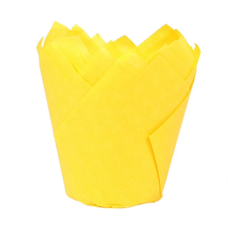 200 шт тюльпан цветок шоколадная обертка для кексов Выпечки Кондитерская бумага для маффинов линейная форма Одноразовые Бумажные Формочки для кекса DIY инструмент для выпечки - Цвет: Цвет: желтый