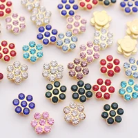 new 100pcs 10mm flower lace gold resin base shiny crystals stones garment fabric crafts gems sewing rhinestones for clothes trim