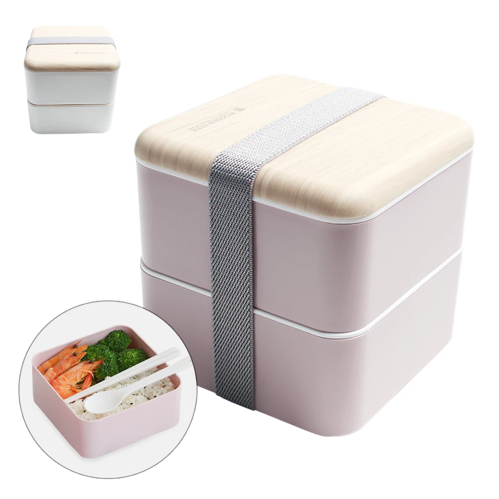 1.4L двухслойная деревянная коробка для обеда микроволновые контейнеры с отсеками