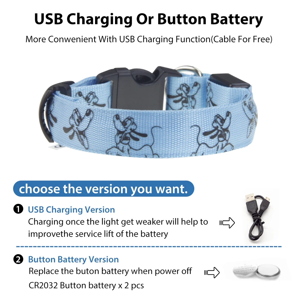 Зарядка через USB или кнопка аккумулятора Светодиодный ошейник для собак с