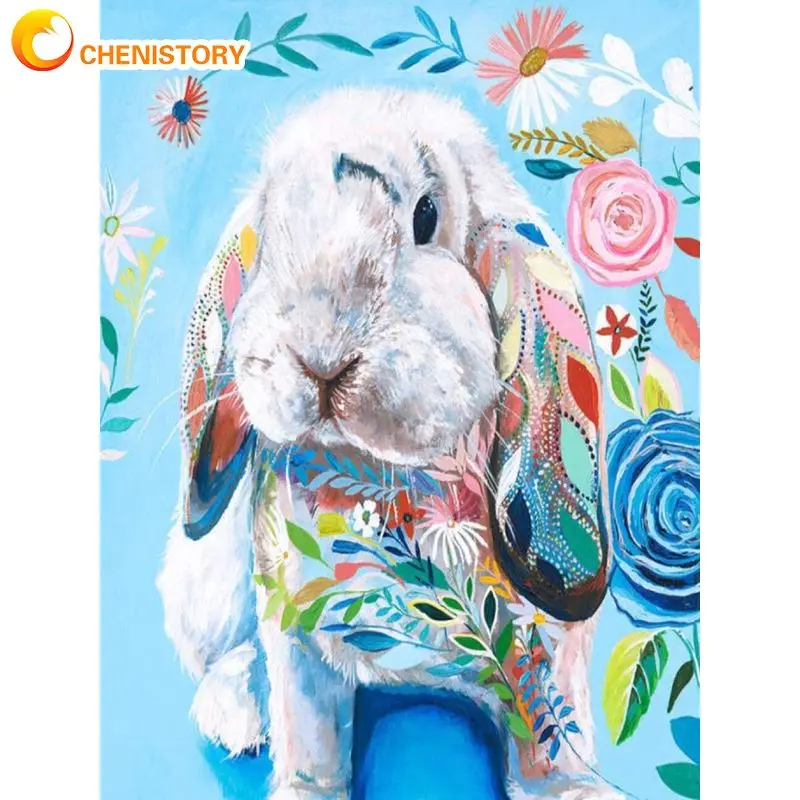 

CHENISTORY Full Drill Square /Round Diamond Painting Colorful Rabbit Embroidery Cross Stitch Rhinestone Animal Kit Home Decor