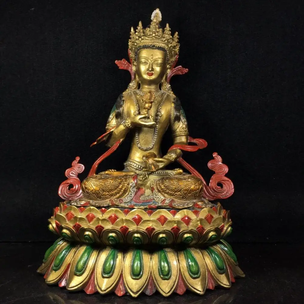 

Home Decor 13"Tibet Buddhism Temple Old Bronze Painted Vajrasattva statue Guanyin Bodhisattva statue Enshrine the Buddha