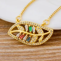 aibef high quality leaf shape cubic zircon rhinestone copper cz pendant necklace charm gold chain necklaces women girls jewelry