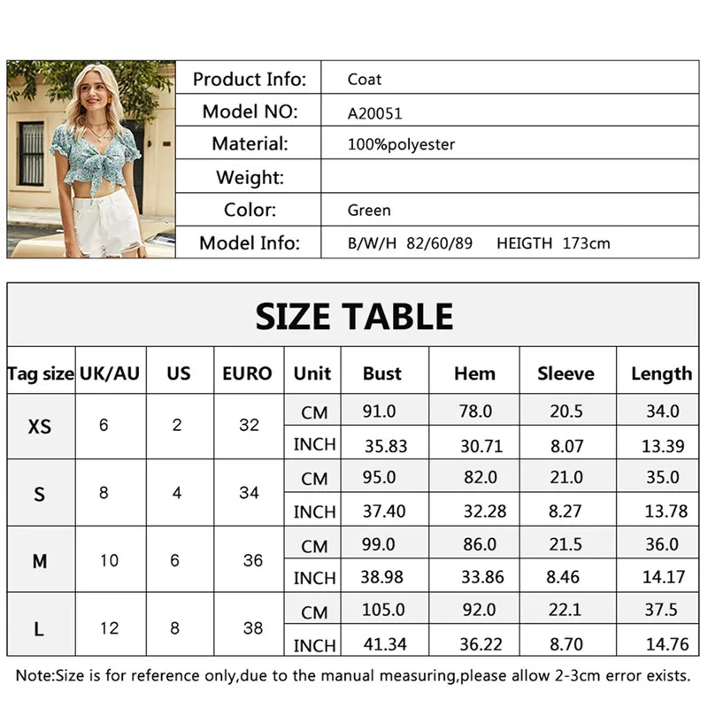 

Women Cute Floral Printed Crop Top Lace Up V Neck Short Sleeve Ruffle Hem Tops Slim Lace Up T-shirt Sexy Exposed Navel Top