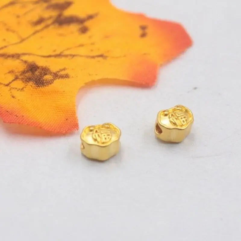 Real 24K Yellow Gold Lock Pendant 3D Craft Small Lucky Bead | Charms