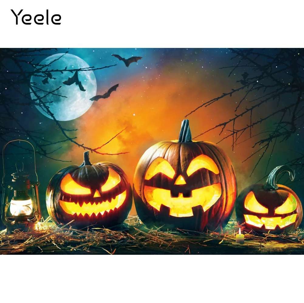 

Фон для фотосъемки на Хэллоуин с изображением Луны звездного неба тыквы