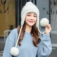 sweet wind winter rabbit fur hat women autumn and winter windproof and warm cotton hat thickened plus velvet knitted hat