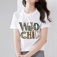 womens t shirt simple commuter round neck tiger and leopard letter printing series all match casual slim comfortable soft top