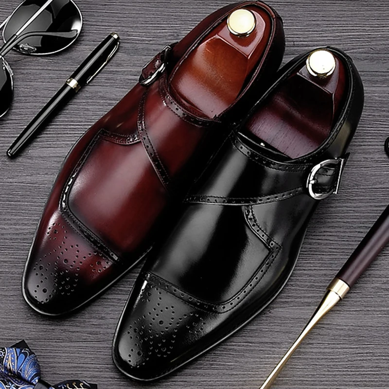 Туфли мужские с круглым носком натуральная кожа броги плоская подошва