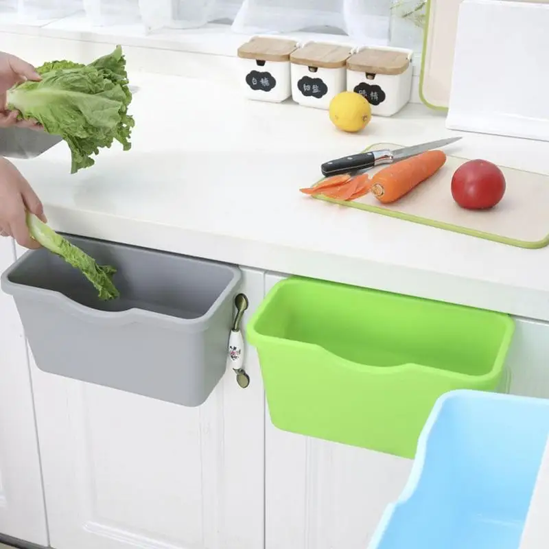 

Kitchen Trash Bin Plastic Basket Hanging Trash Can Waste Bin Garbage Can Storage Box Desktop Kitchen Holder Cabinet Door