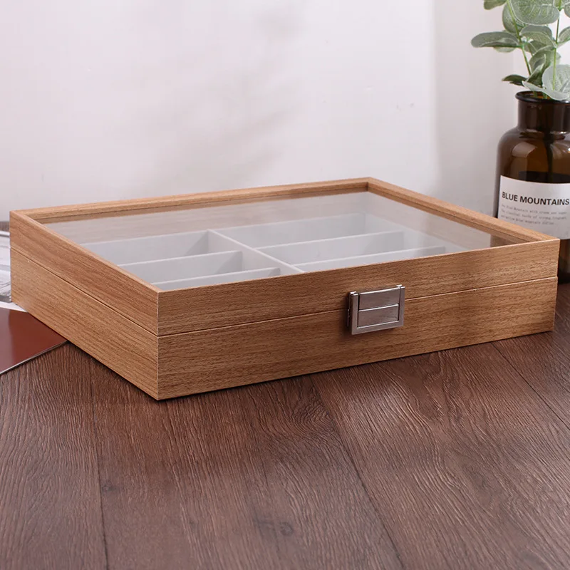 High Quality Wooden 8 Grids Glasses Storage Box Sunglasses Storage Organizer Eyeglasses Organizer Jewelry Box With Cover Display