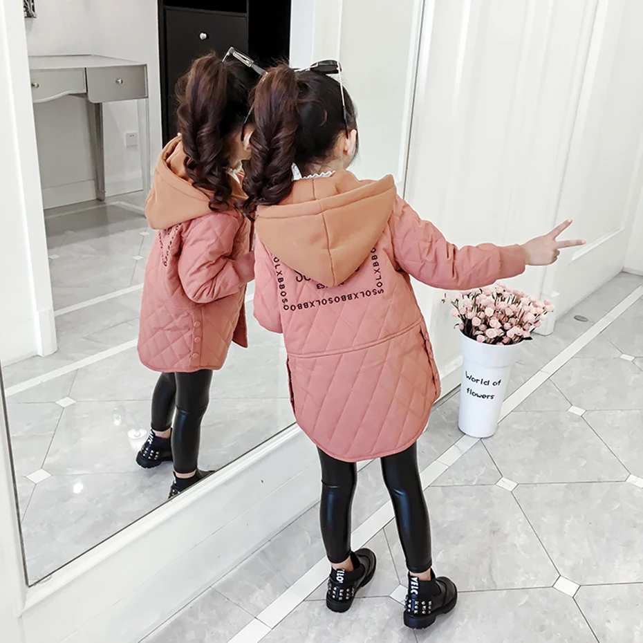 Пальто для девочек пальто с вышитыми буквами плотная теплая хлопковая куртка
