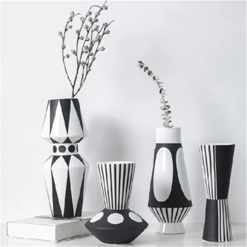 

Bao Guang Ta Nordic Ceramic Vase Home Decor Living Room Flower Arrangement Simple Creative Black and White Flower Vase A2474