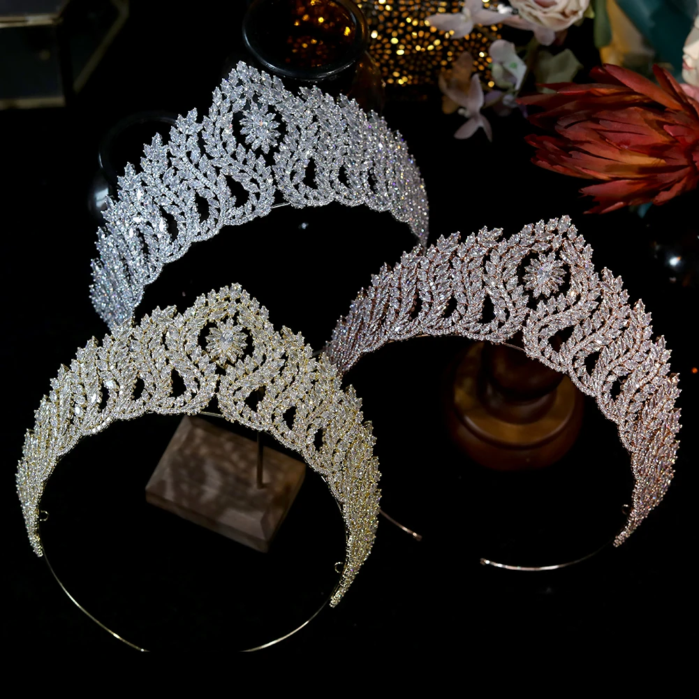 Роскошная Королевская корона CZ свадебные аксессуары для волос Золотые Большие