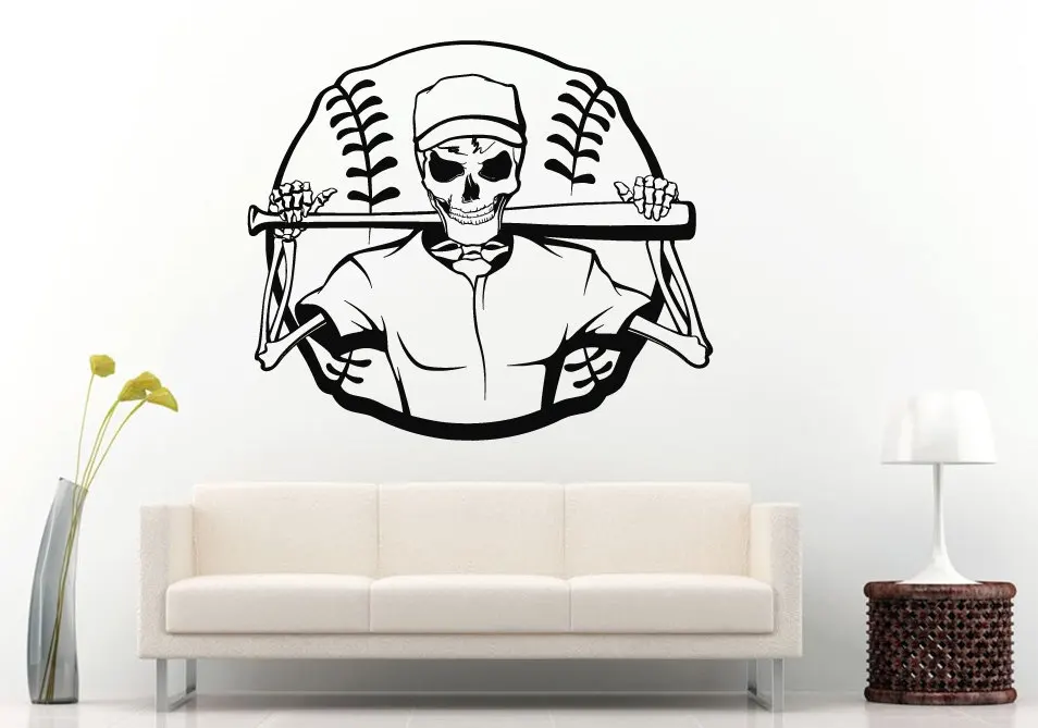 

Cool Fashion Baseball With Skeleton Wall Decals Mural Home Boys Bedroom Creative Decor Wall Sticker Sport Series Wallpaper Q-64