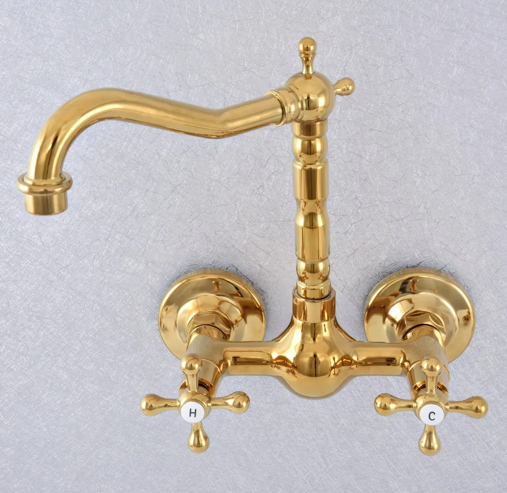 Роскошный латунный настенный поворотный смеситель для раковины в ванной комнате
