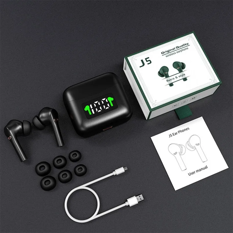 

Juessen Wireless Earphone J5 TWS Bluetooth 5.2 Sports Headphone Touch Button IPX7 Waterproof Earplugs with 500mAh Charging Box