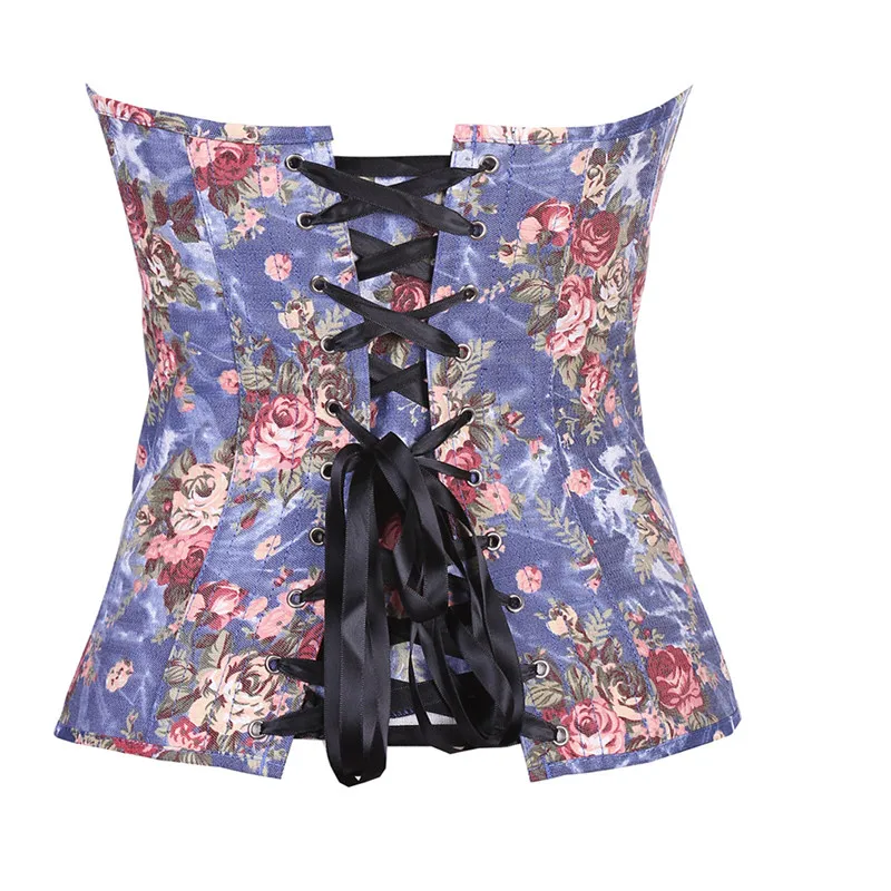 Для женщин сексуальный Классический Джинсовый корсет с цветочным рисунком