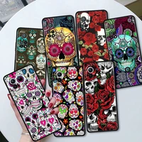 phone capa for xiaomi poco x3 nfc m3 black soft case for mi 11 11t 10t pro 9t cc9 note 10 a2 lite tpu funda art flower skull