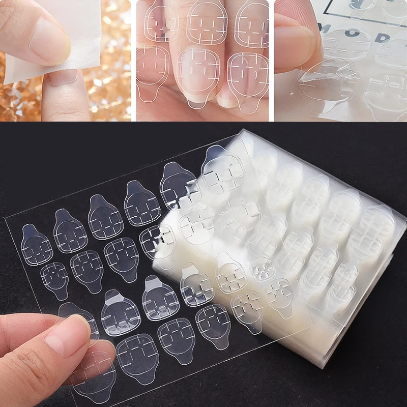 24 pcs sheet waterproof double-sided nail tape transparent sticker decal manicure fake jelly adhesive | Красота и здоровье