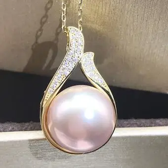 

925 Sterling Silver pink purple shell Pearl Freshwater pendant Zircon crystal gem Jewellery