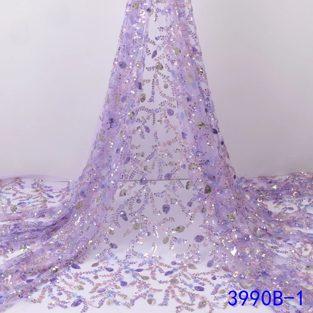 

XIYA High Quality 2021 Tulle sequins Beaded French Nigerian Lace Fabrics Pearls Embroidered Guipure African 3D Lace Fabric 3990B