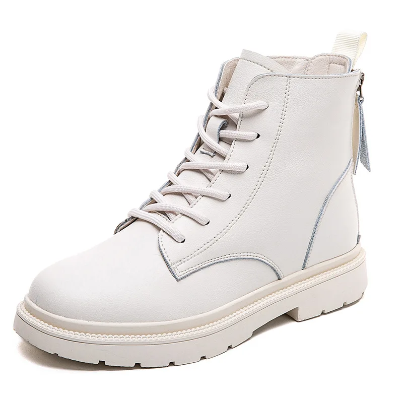 

Leather boots women 2020 autumn and winter fashion plus velvet height boots rear zipper motorcycle short boots women