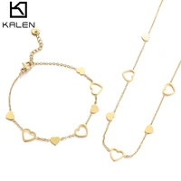 kalen classic art hollow heart shape pendant jewelry sets for women necklaces bracelet sets