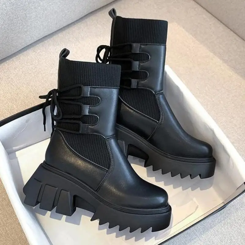 Женские брендовые дизайнерские ботинки на массивной подошве шикарные платформе