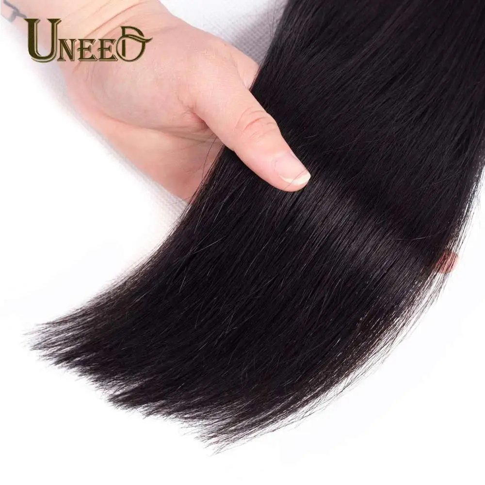 Uneed пряди волос с закрытием бразильские прямые волосы плетение 3/4 Remy 100%