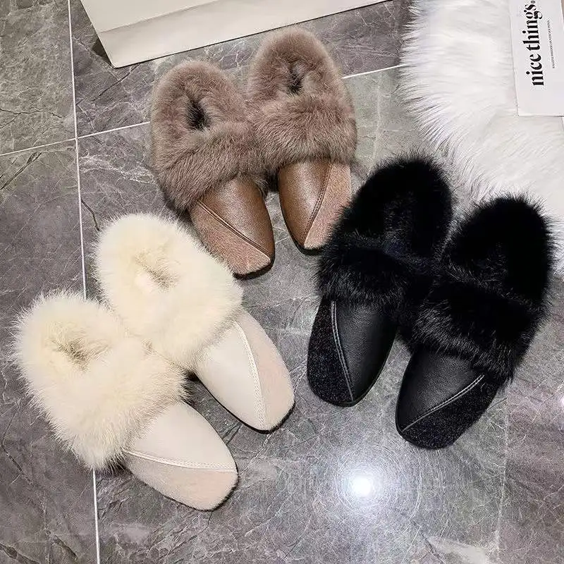 

Новинка Осень-зима 2022 модные туфли Baotou на плоской подошве с бархатной подкладкой Нескользящие удобные хлопковые туфли для отдыха