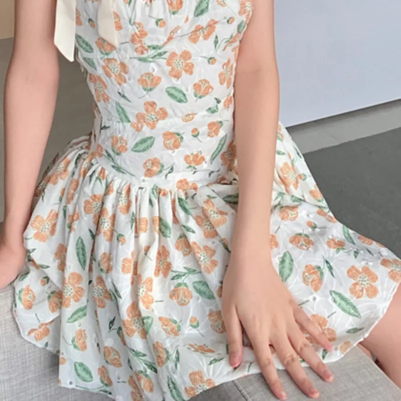 

Chiffon Floral Print Fairy Dress Halter Sweet Dresses Holiday Party Summer Sundress Ruffle A-line Bodycon Vestido Mujer 2021 New