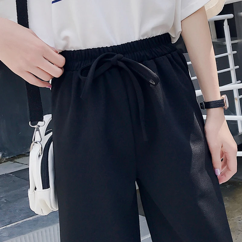 

Casual Pants Women Summer Side-slit Side Stripe Ulzzang Students Wide-leg Trendy Drape Womens Leisure Trousers All-match Chic