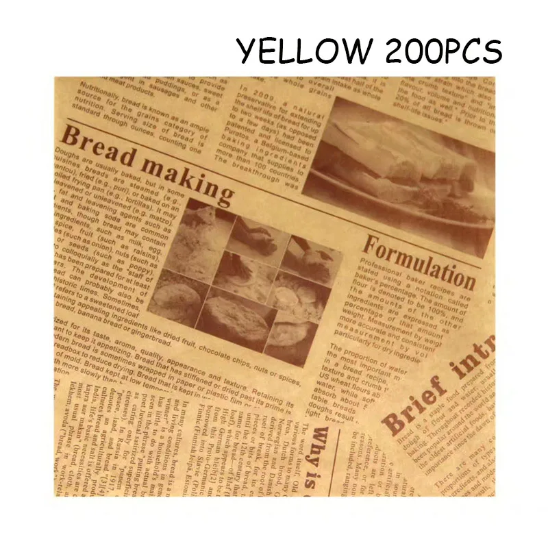 yellow 200pcs С восковым покрытием Бумага обертка для масла Бумага газетный рисунок Бумага Еда Класс жиропоглощающие салфетки 22*22 см/50/100/200 шт - Цвет: yellow 200pcs
