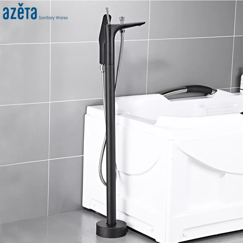 Azeta современный стиль черная ванна кран для ванной комнаты напольная подставка с