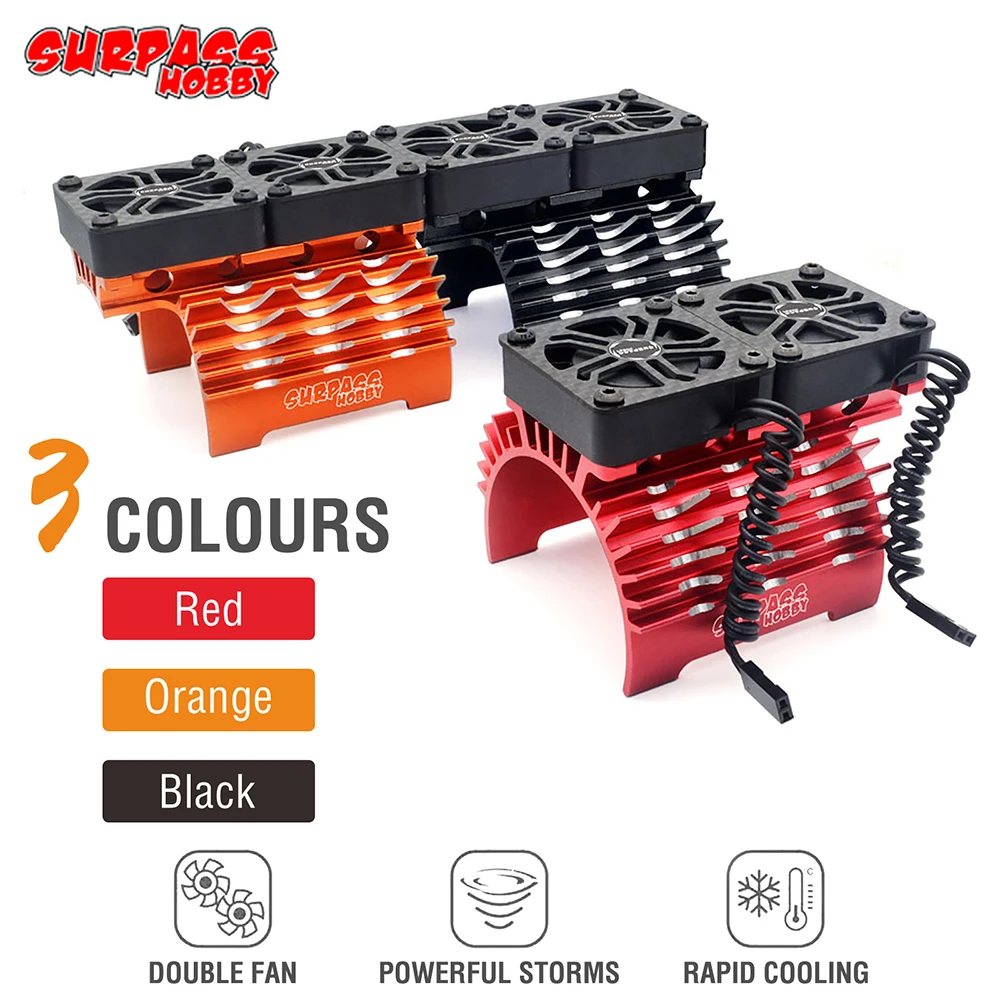 

Surpsshobby 55mm RC Motor Heatsink With Dual Cooling Fan for Rocket 5593 55113 1/5 Traxxas Arrma RC Car