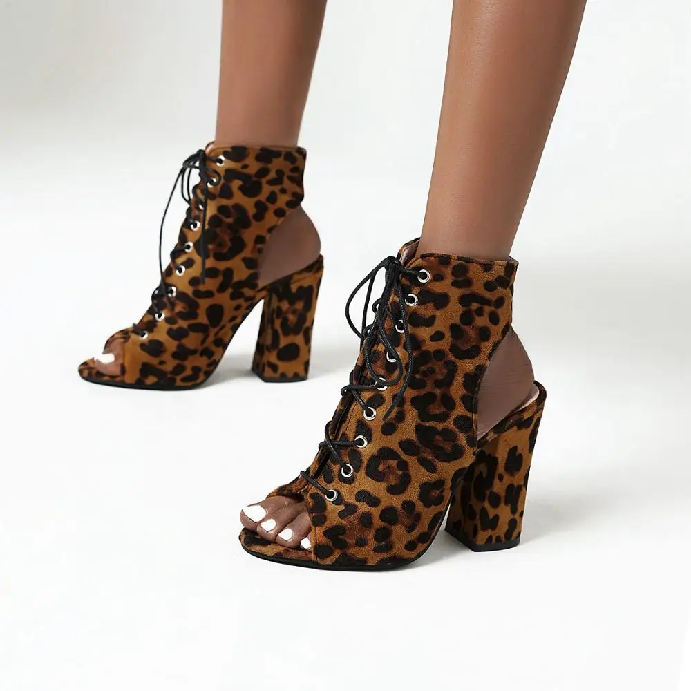 

Original Intention New Fashion Ankle Sandals Woman Leopard Open Toe Square High Heels Sexy Dress Party Shoes Female Plus Size