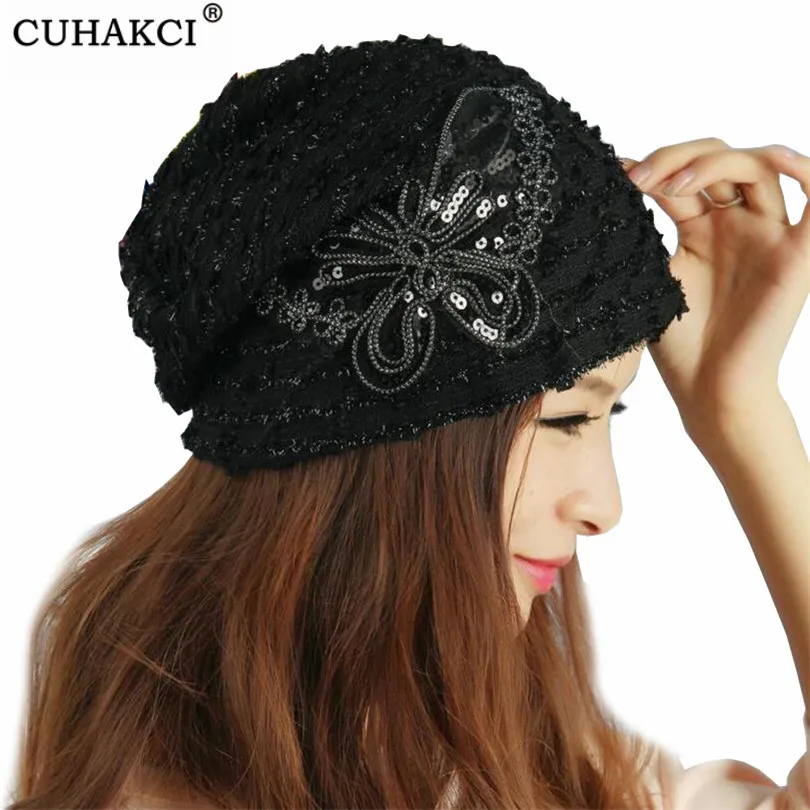 Женская Вязаная Шапка-бини CUHAKCI элегантная вязаная шапка с вышивкой узлом шапки