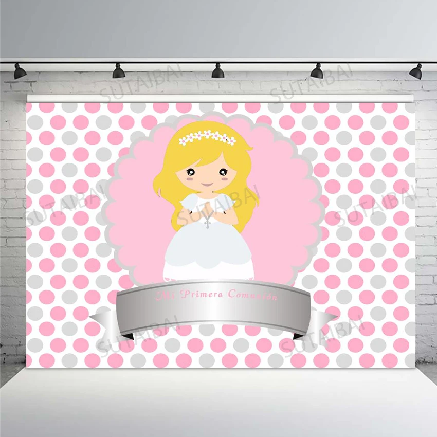 

Photography Background Personalized Blonde Girl My First Communion Baptism Mi Bautizo Custom Photo Background Backdrop Studio