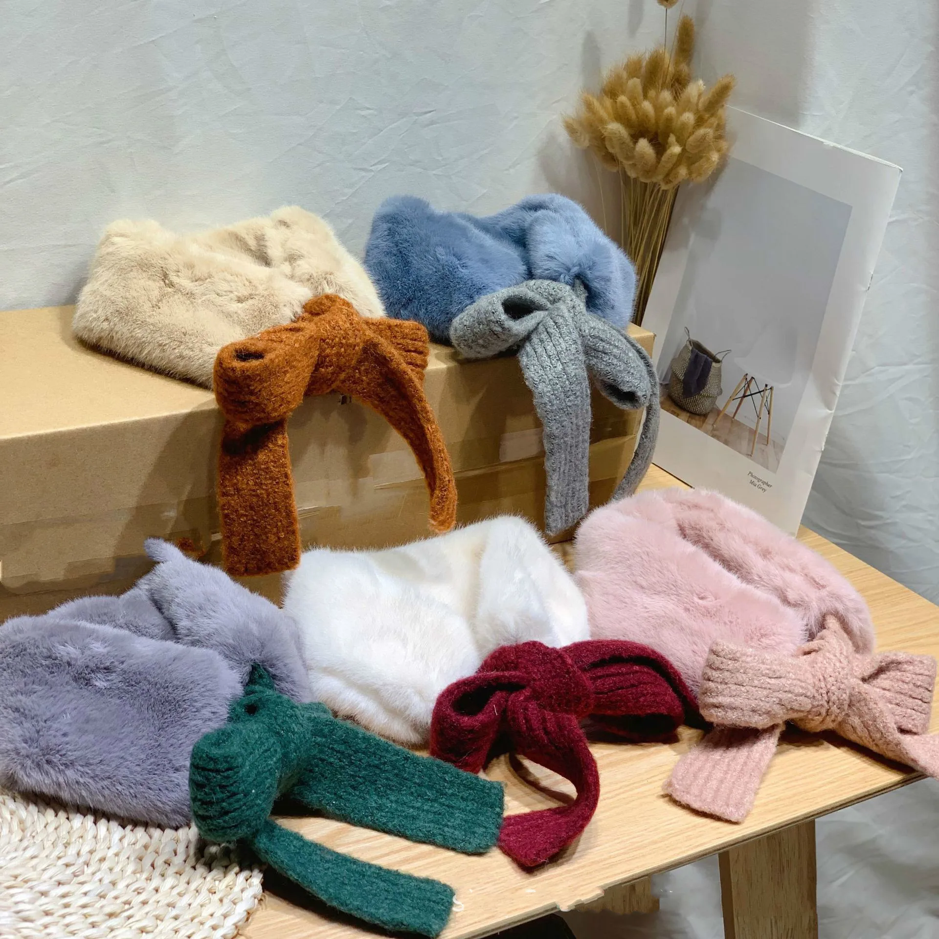 2019 зимний детский однотонный пушистый шарф из меха кролика с лентами для малышей